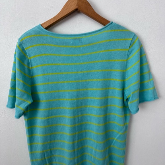 J. Crew factory linen blend teal with green stripe v neck sweater top Size Small - Picture 6 of 7